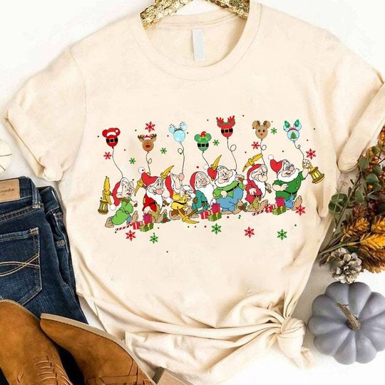 Seven Dwarfs Christmas Shirt, Disney Christmas Shirt, Disney Balloon Christmas Shirt,Snow White and Seven Dwarfs Shirt,Christmas Party Shirt