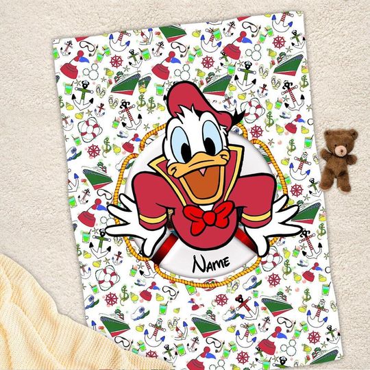 Personalized Name Donald Duck Cruise Blanket, Donald Fleece Mink Sherpa Blanket, Magic Kingdom Blanket