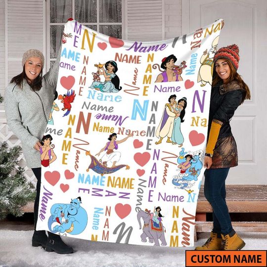 Personalized Disney Jasmine Princess Fleece Blanket, Aladdin Disney Blanket