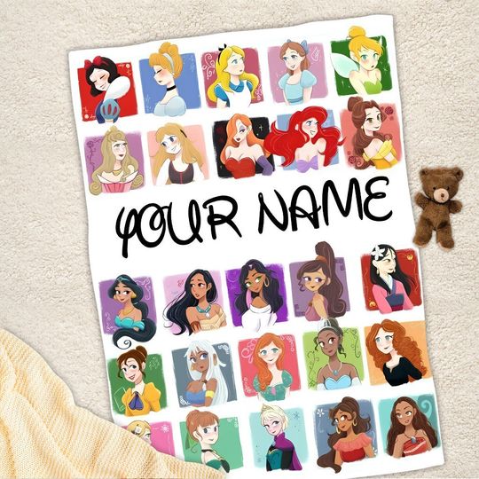 Personalized Name Disney Princess Characters Blanket