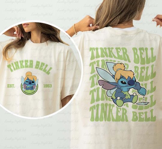 Stitch Tinker Bell 2 Sided Shirt, Peter Pan Tinkerbell Fairy Stitch Shirt, Stitch Inspired Princess Shirt