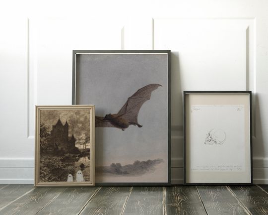 bat wall art | vintage halloween decor | halloween wall art | dark art | dark academia decor | gothic decor