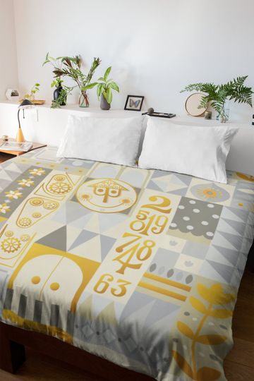 Gray It's a Small World Comforter, Disney Comforter, Disney Home Decor, Gift for Her, Disney Blanket Christmas Gift, Gifts for Her
