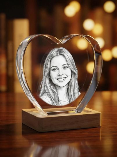 Personalized 3D Photo Heart Crystal, Laser Engraved Keepsake