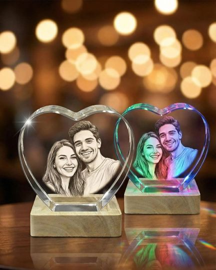 Personalized 3D Photo Heart Crystal, Laser Engraved Keepsake