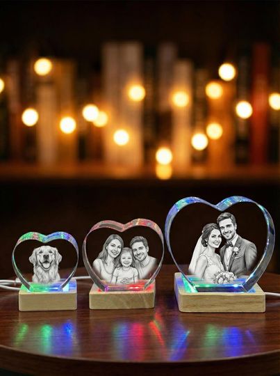 Personalized 3D Photo Heart Crystal, Laser Engraved Keepsake