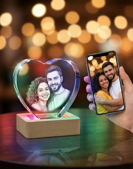 Personalized 3D Photo Heart Crystal, Laser Engraved Keepsake