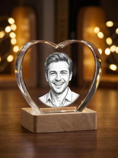 Personalized 3D Photo Heart Crystal, Laser Engraved Keepsake