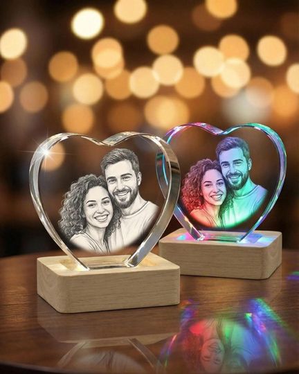 Personalized 3D Photo Heart Crystal, Laser Engraved Keepsake