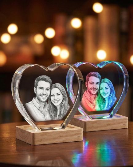Personalized 3D Photo Heart Crystal, Laser Engraved Keepsake