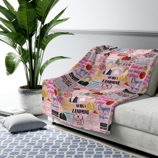Stay Golden Show Inspired Sherpa Fleece Blanket Throw with Hand-Drawn Rose and Dorothy Quotes