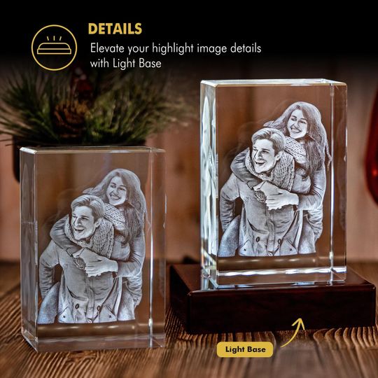 Custom 3D Photo Glass, 4K HD Laser Etched, Anniversary Gift, Gift for Couples, Holiday Gift Idea, Pet Lovers Decor | 3D Crystal Rectangle