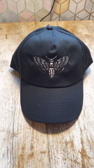 Stunning embroidered Death head moth summer cap alternative goth