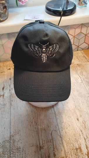 Stunning embroidered Death head moth summer cap alternative goth