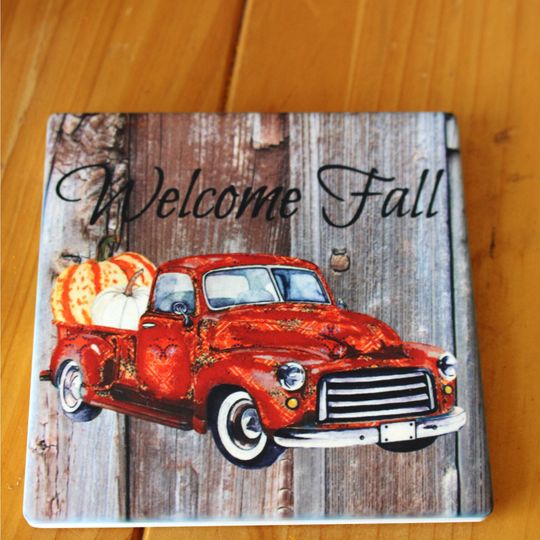Vintage Fall Truck Coffee Mug & Coaster Set, Fall Coffee Mugs, Fall Gift Ideas, Fall Coasters, Gift Sets, Fall Coffee Cups