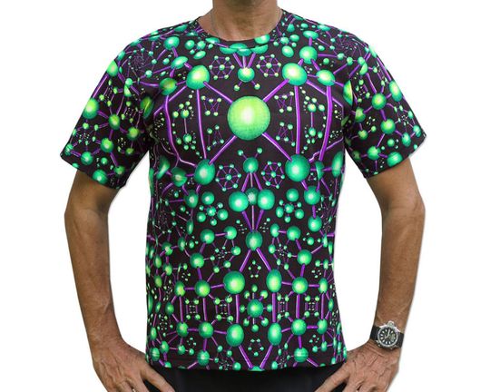 Psychedelic t shirt 'Alien Molecule'. Goa clothing, Psy trance festival T shirt, UV active Rave wear, rave T shirt, Psychedelic clothing
