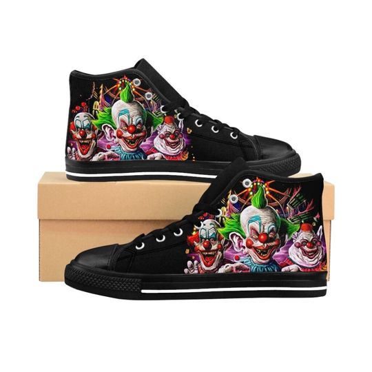 Scary Clowns High Tops Sneakers Horror, Halloween Shoe, Clown Shoe