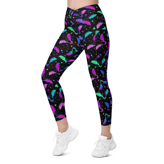 Rainbow Bat Crossover Leggings with Pockets