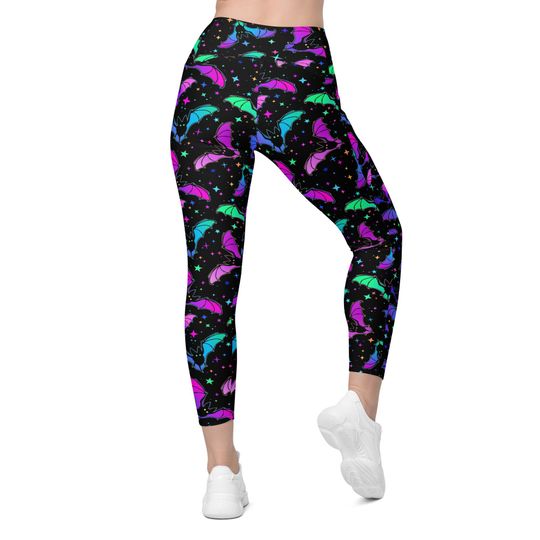 Rainbow Bat Crossover Leggings with Pockets
