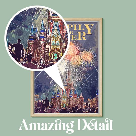 Happily Ever After Fireworks Retro Poster, Disney Poster