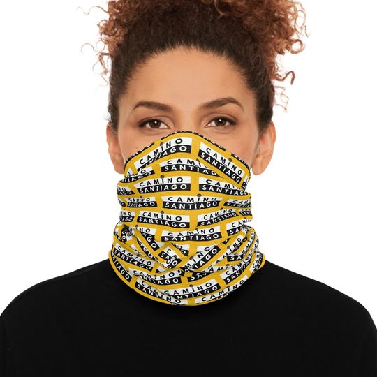 Camino de Santiago Design Tube Scarf Yellow with Black Lettering