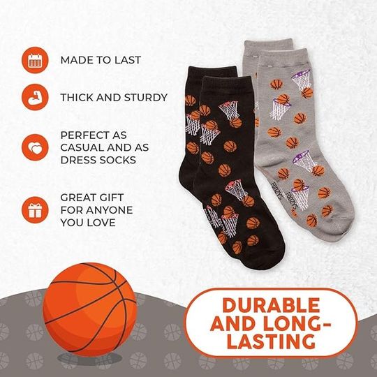 Basketball Ball Hoop Dribble Swish Airball Jordan Sport Team 2 Pairs Men's Socks