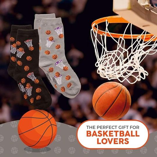 Basketball Ball Hoop Dribble Swish Airball Jordan Sport Team 2 Pairs Men's Socks