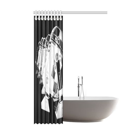 R2-D2 & Friends Black and White Shower Curtain - Star Wars Bathroom Decor