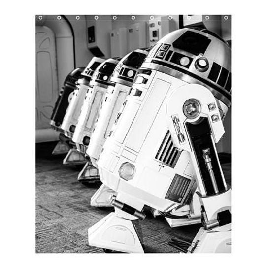 Droid Line Shower Curtain - Star Wars R2-D2 Bathroom Decor - Black & White -
