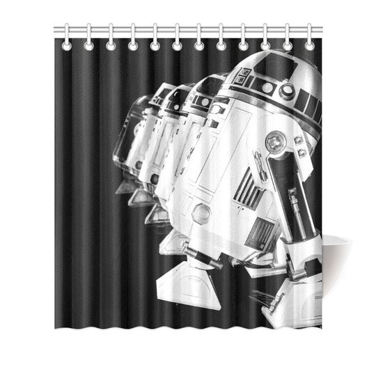 R2-D2 & Friends Black and White Shower Curtain - Star Wars Bathroom Decor