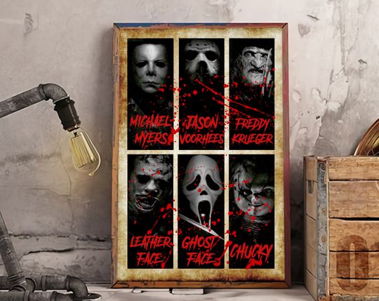 Halloween Horror Movie Killers Poster Print, Friends Horror Characters Poster