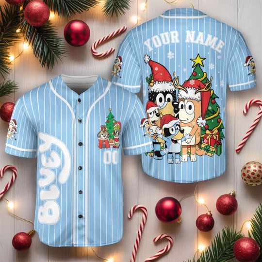 Custom BlueyDad Christmas Baseball Jersey: Personalized Birthday Gift