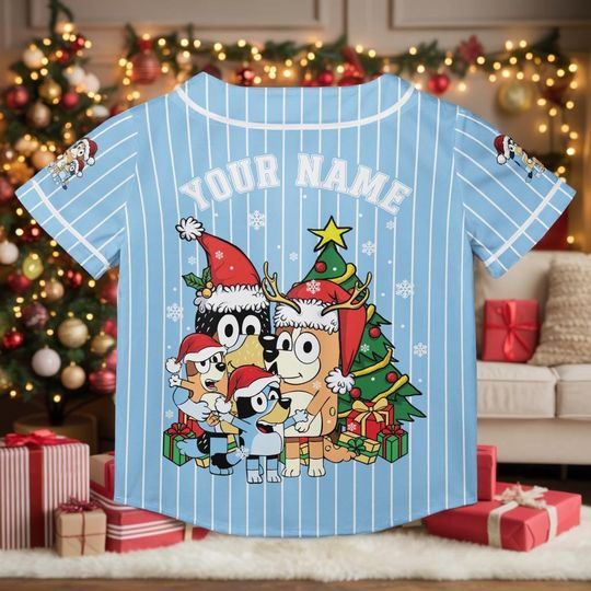 Custom BlueyDad Christmas Baseball Jersey: Personalized Birthday Gift