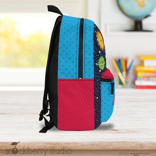 Space Backpack Personalized Name Kids Back to School Custom Sun Moon Spaceship Kids Back pack Holiday Travel Vacation Bag Boys Space Gift