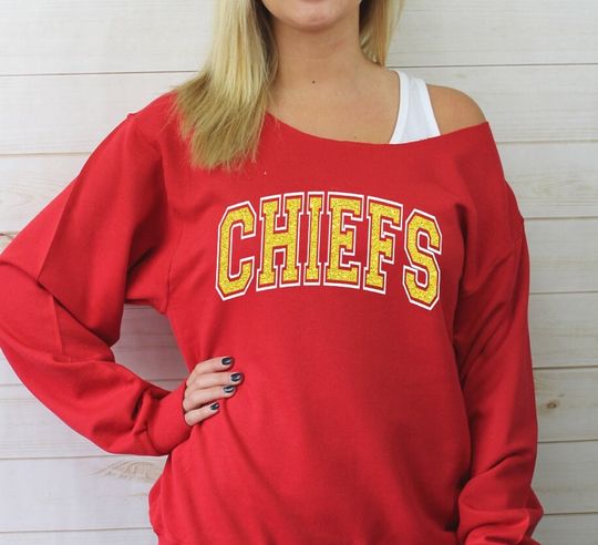 All-Over Print Oversized Women's Off-Shoulder Sweatshirt Chiefs Football, Baseball, Basketball