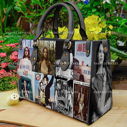 Lana Del Rey Album Collage Art Leather Bag Handbag,Lana Del Rey Lovers Handbag