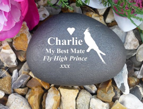 Pet Bird Memorial - Personalized Pebble - Weatherproof - Various Designs
