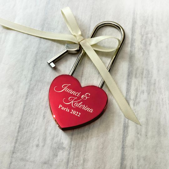 Personalized Love Lock Engraved Padlock with Key, Wedding Anniversary Gift, Valentines Day Keepsake