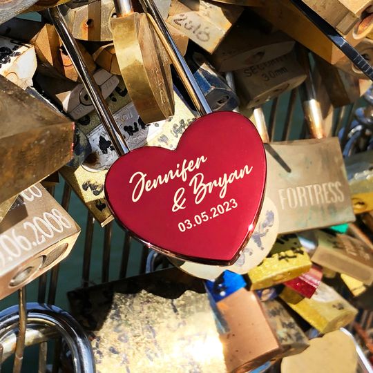 Personalized Red Heart Love Lock  Custom Engraved Padlock for Weddings & Anniversaries