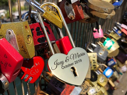 Heart Love Lock  Custom Engraved Gold Padlock Wedding & Couple Gift