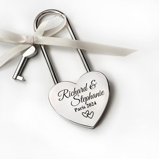 Custom Engraved Silver Love Lock  Personalized Padlock, Wedding & Anniversary Keepsake for Couples