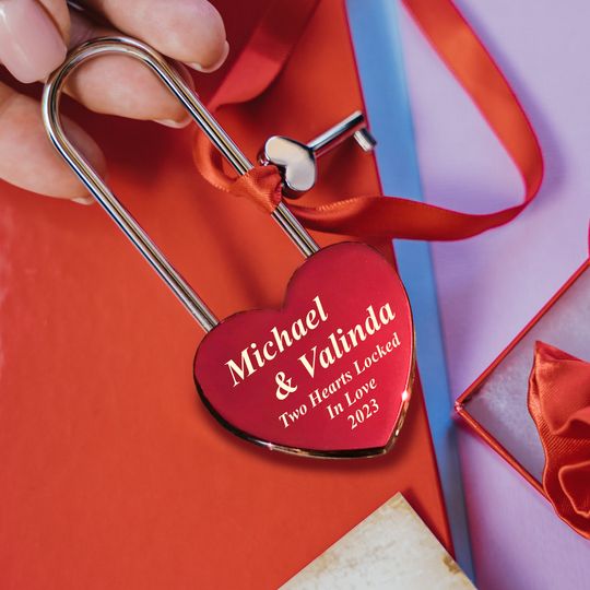 Personalized Red Heart Love Lock  Custom Engraved Padlock for Weddings & Anniversaries
