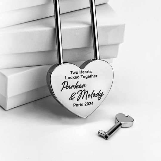 Custom Engraved Silver Love Lock  Personalized Padlock, Wedding & Anniversary Keepsake for Couples