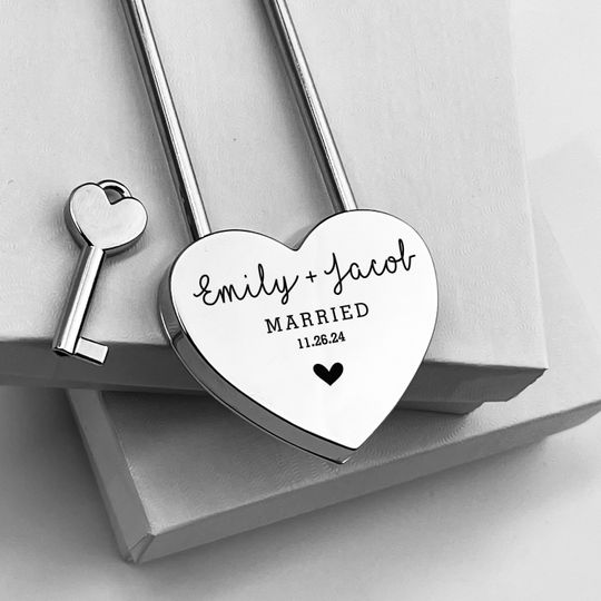 Custom Engraved Silver Love Lock  Personalized Padlock, Wedding & Anniversary Keepsake for Couples