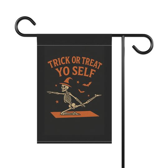 Pilates Skeleton Halloween Garden Flag: Spooky Trick or Treat Decor
