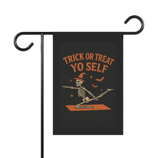 Pilates Skeleton Halloween Garden Flag: Spooky Trick or Treat Decor