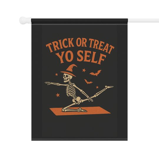 Pilates Skeleton Halloween Garden Flag: Spooky Trick or Treat Decor