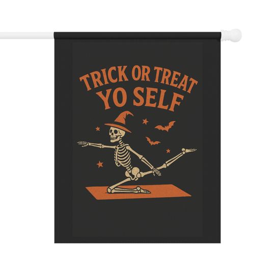 Pilates Skeleton Halloween Garden Flag: Spooky Trick or Treat Decor