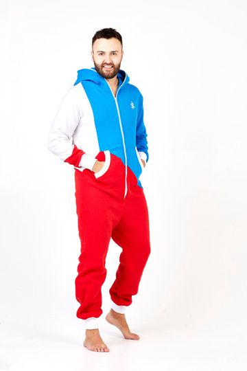 Tricolor Hooded Men's Jumpsuit