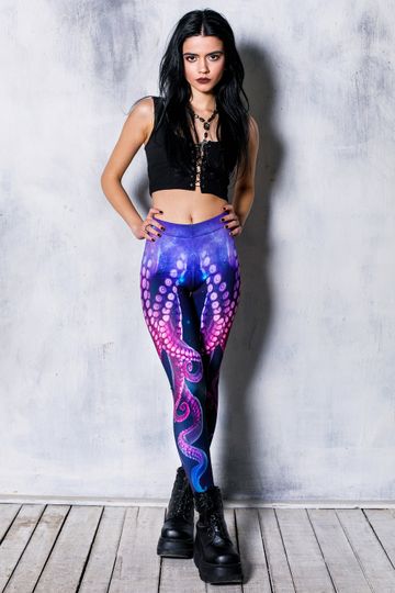 Yoga Leggings with Octopus Print, purple printed leggings